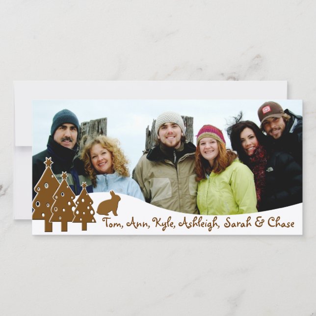 Chocolate Trees & Bunny Holiday Family Photo Card (Front)