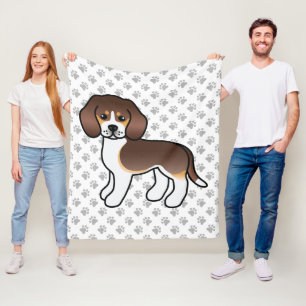 Chocolate Tricolor Beagle Cartoon Dog And Paws Fleece Blanket