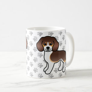 Chocolate Tricolor Beagle Cartoon Dog & Paws Coffee Mug