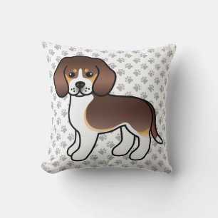 Chocolate Tricolor Beagle Cartoon Dog & Paws Cushion