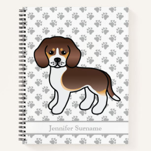 Chocolate Tricolor Beagle Cute Cartoon Dog & Text Notebook