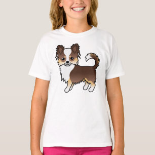 Chocolate Tricolor Long Coat Chihuahua Cartoon Dog T-Shirt