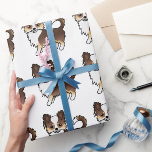 Chocolate Tricolor Long Coat Chihuahua Dog Pattern Wrapping Paper