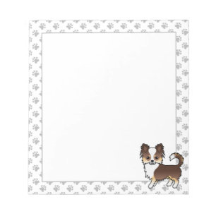 Chocolate Tricolor Long Coat Chihuahua Dog & Paws Notepad