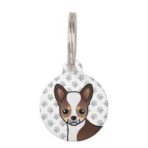 Chocolate Tricolor Smooth Coat Chihuahua Dog Head Pet Tag
