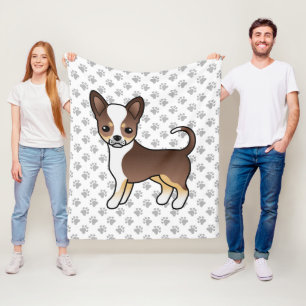 Chocolate Tricolor Smooth Coat Chihuahua & Paws Fleece Blanket