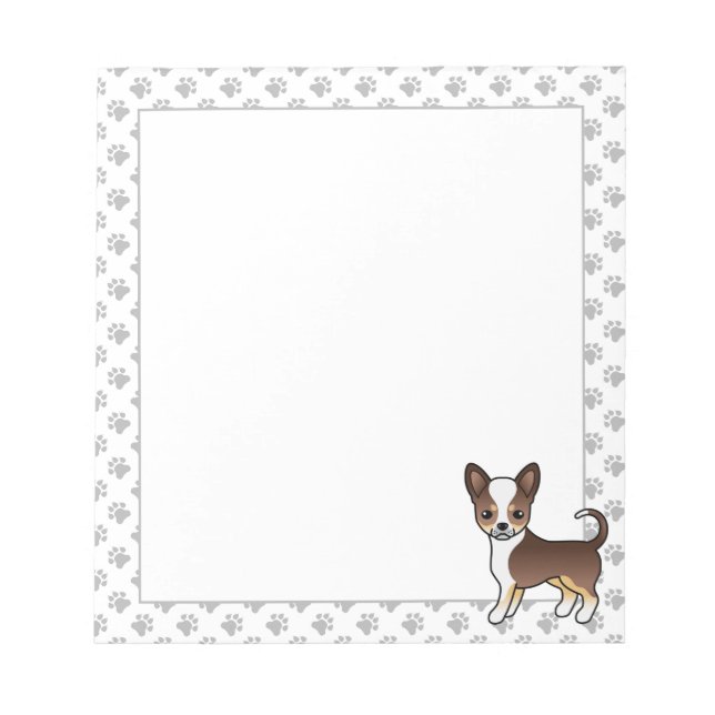 Chocolate Tricolor Smooth Coat Chihuahua & Paws Notepad (Front)