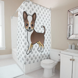 Chocolate Tricolor Smooth Coat Chihuahua & Paws Shower Curtain