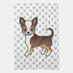 Chocolate Tricolor Smooth Coat Chihuahua & Paws Tea Towel