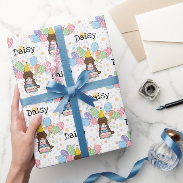 Chocolate Tuxedo Cockapoo Cavapoo Dog Birthday Wrapping Paper (Gifting)