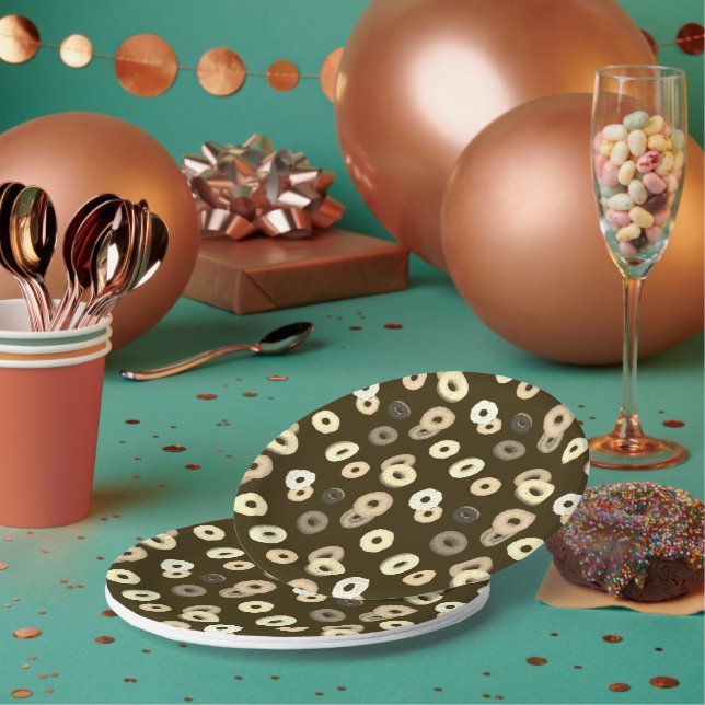 Chocolate vanilla doughnuts elegant pattern brown paper plate (Multi)