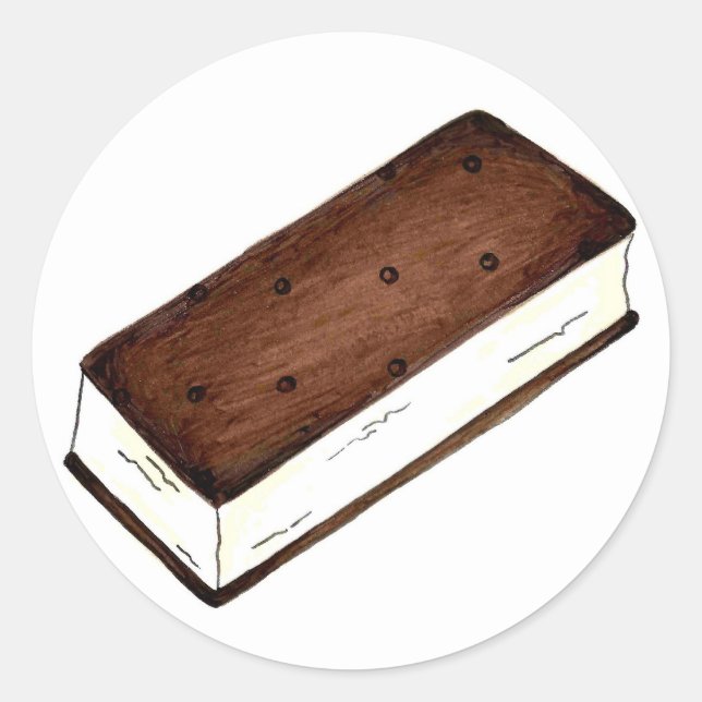 Chocolate Vanilla Ice Cream Sandwich Food Dessert Classic Round Sticker (Front)