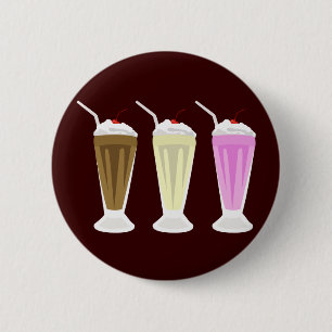 Chocolate, Vanilla, Strawberry Milkshakes 6 Cm Round Badge