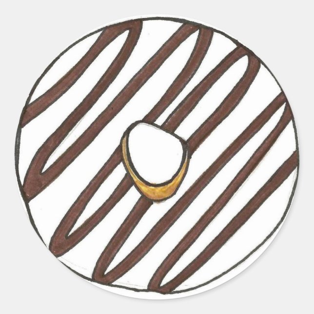 Chocolate Vanilla Zebra Stripe Iced Doughnut Dough Classic Round Sticker (Front)