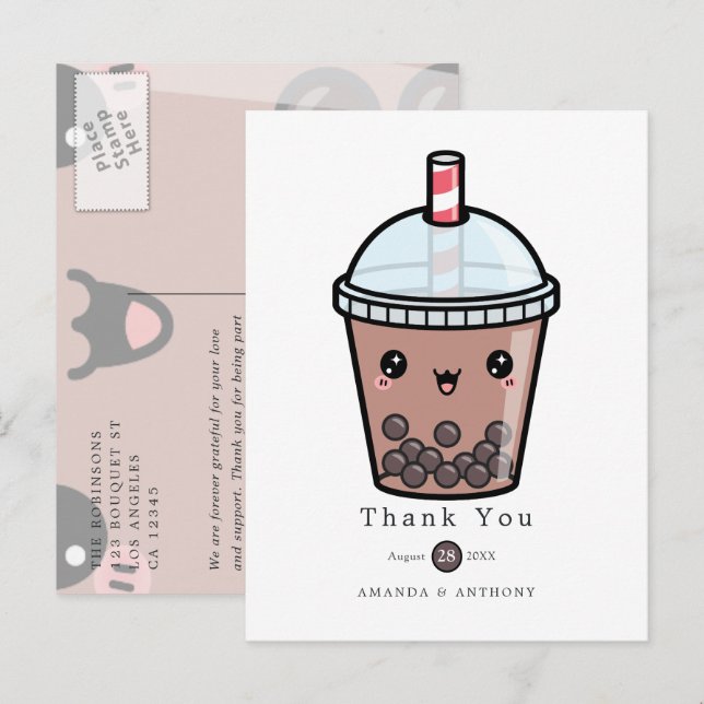 Chocolate Watercolor Floral Wedding Thank You Post Postcard (Front/Back)