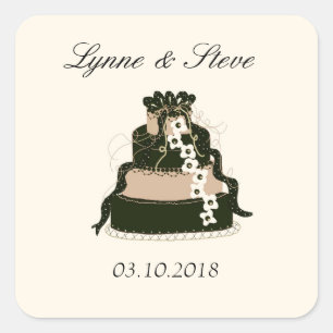 Chocolate Wedding Cake Save the Date Square Sticker