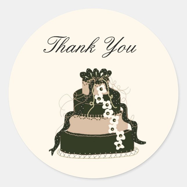 Chocolate Wedding Cake Thank You Classic Round Sticker (Front)