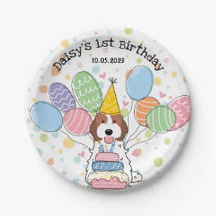 Chocolate White Cockapoo Cavapoo Dog Birthday Paper Plate