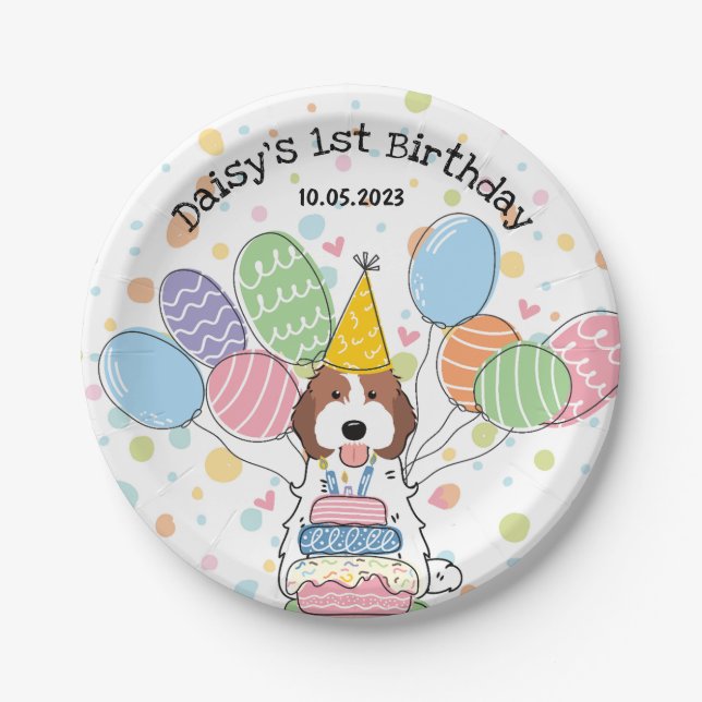 Chocolate White Cockapoo Cavapoo Dog Birthday  Paper Plate (Front)