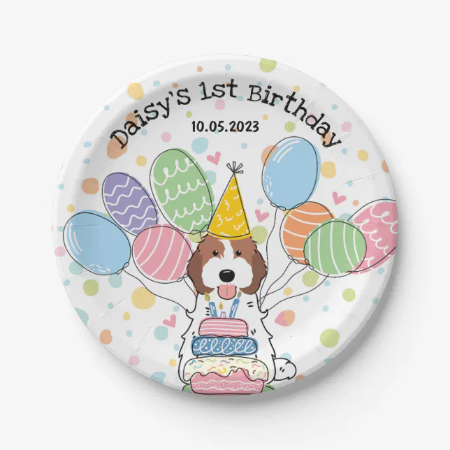 Chocolate White Cockapoo Cavapoo Dog Birthday Paper Plate | Zazzle