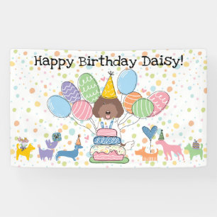 Chocolate White Labradoodle Dog Birthday Party Banner