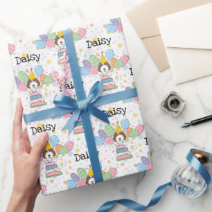 Chocolate White Labradoodle Dog Birthday Wrapping Paper
