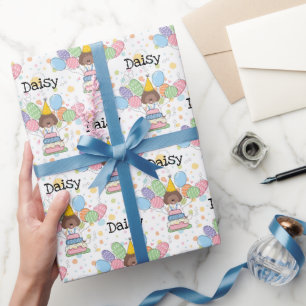 Chocolate White Labradoodle Dog Birthday Wrapping Paper