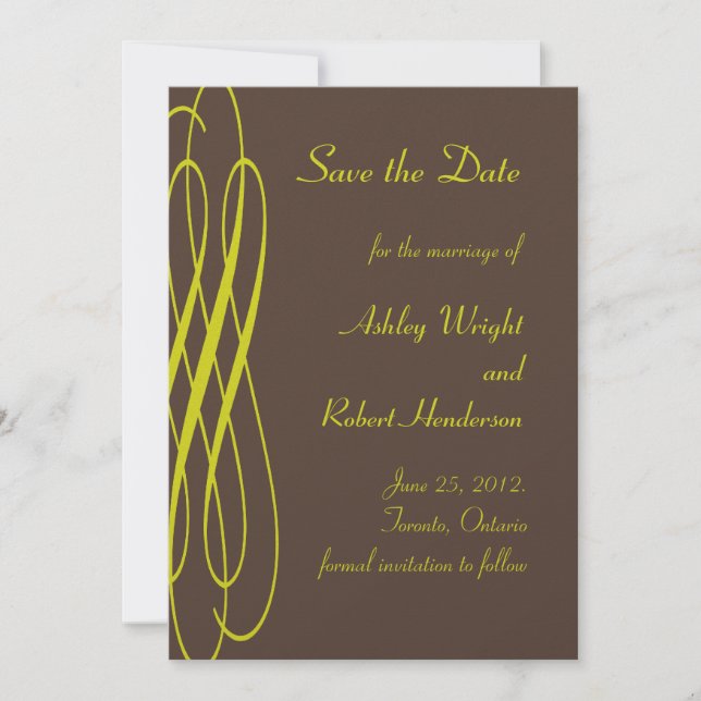 Chocolate with Golden Ribbons Wedding Invitation (Front)