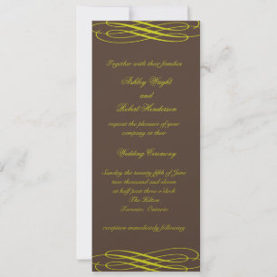 Chocolate with Golden Ribbons Wedding Invitation