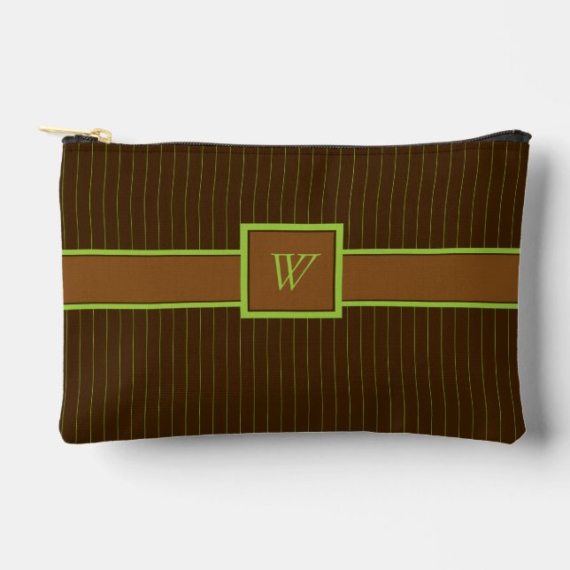 Chocolate with Lime Pinstripes Accessory Pouch (Front)