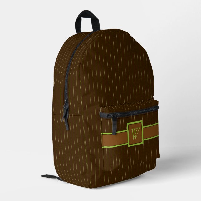 Chocolate with Lime Pinstripes Printed Backpack (Back Corner Left)