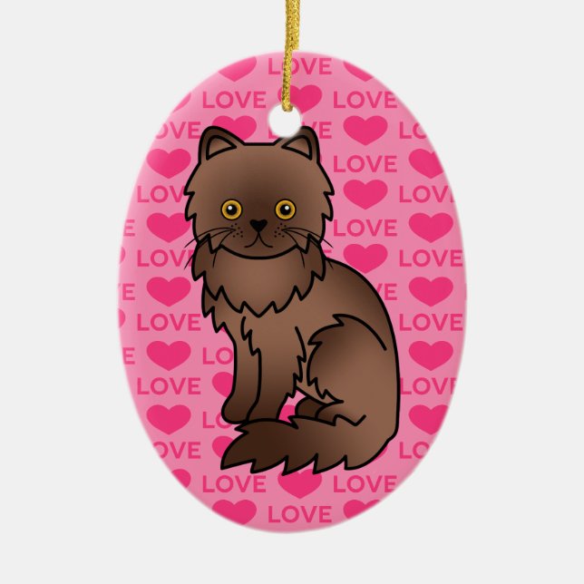 Chocolate With Orange Eyes Persian Cat Love Ceramic Tree Decoration (Front)