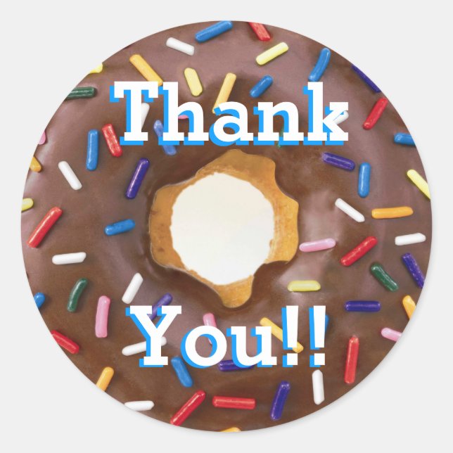Chocolate with Sprinkles Doughnut Thank You Classic Round Sticker (Front)