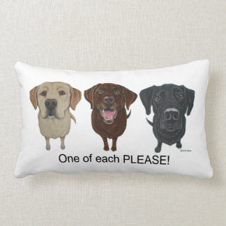 Chocolate, yellow and black Labrador Retriever Lumbar Cushion
