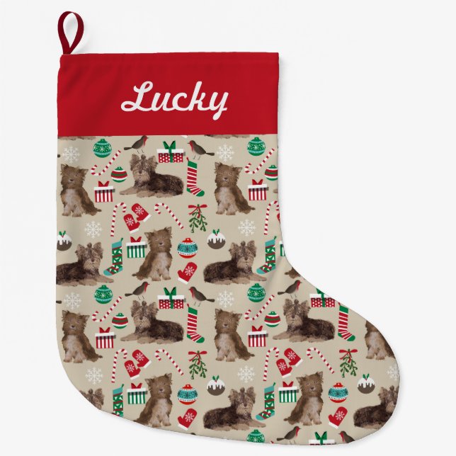 chocolate yorkie christmas stocking (Front)