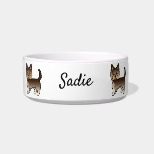 Chocolate Yorkshire Terrier Cartoon Dog & Name Bowl