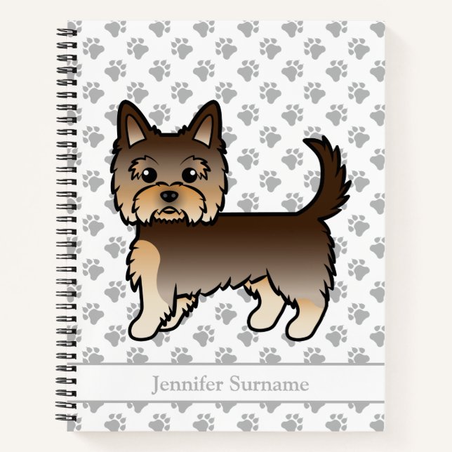 Chocolate Yorkshire Terrier Cartoon Dog & Name Notebook (Front)