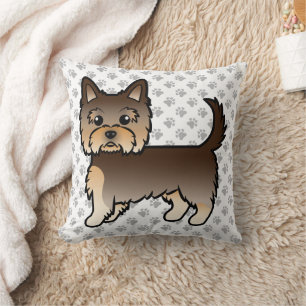 Chocolate Yorkshire Terrier Cartoon Dog & Paws Cushion