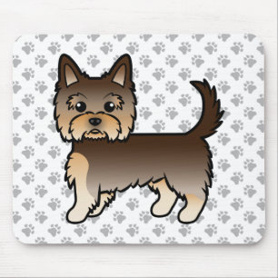 Chocolate Yorkshire Terrier Cartoon Dog & Paws Mouse Mat