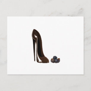 Chocolates and stiletto shoe postcard
