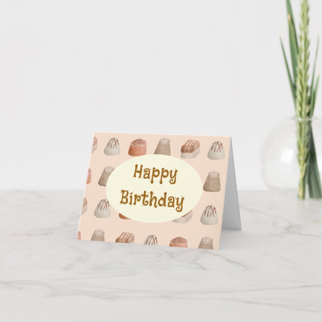 Chocolates Watercolor Pattern Birthday Card (Front)
