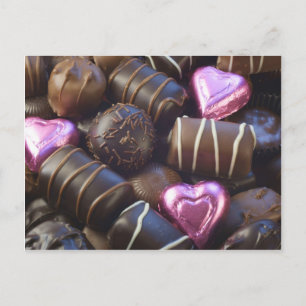 chocolates with pink foil postcard