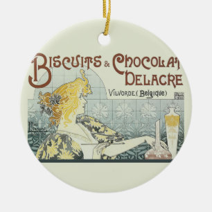 Chocoloate Art Nouveau Ceramic Tree Decoration