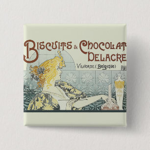 Chocoloate Art Nouveau Woman 15 Cm Square Badge