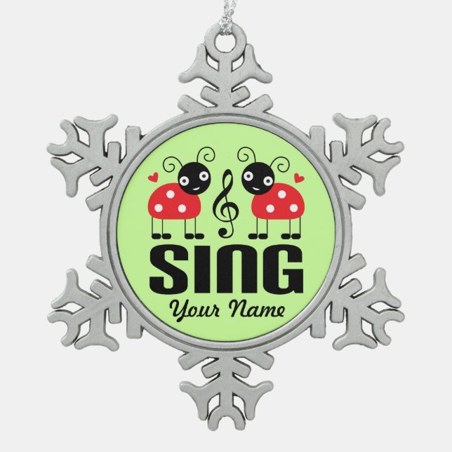 Choir Music Ladybug Snowflake Pewter Christmas Ornament (Front)