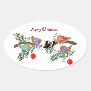 Choir of Christmas Birdies Ukrainian Folk Art Oval Sticker