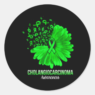 Cholangiocarcinoma Awareness Green Ribbon Flower Classic Round Sticker