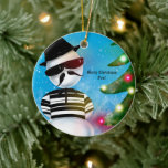 Cholo Snowman Foo Christmas Tree Lights Snow Ceramic Tree Decoration<br><div class="desc">Decorate your tree with this ornament that features my illustration of a cholo snowman looking at Christmas tree lights in the snow.</div>