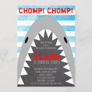 Chomp Chomp Shark Theme Birthday Boy striped Jaws Invitation
