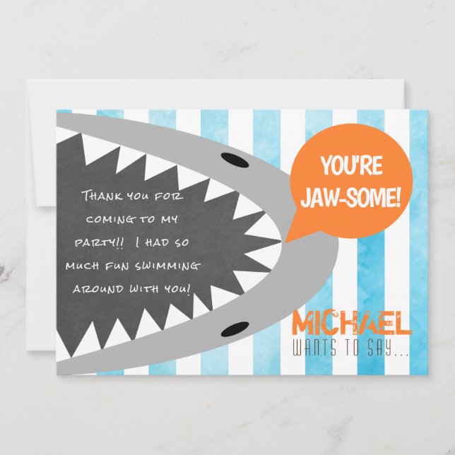 Chomp Chomp You're Jaw-some Shark Theme Thank you Holiday Card (Front)